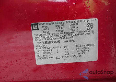 2014 Cadillac Srx Luxury Collection from USA, damaged, VIN 3GYFNBE37ES546850